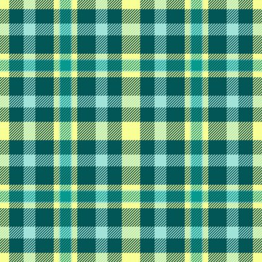 Kartpostal ekoseli kumaş kontrolü, geometrik kusursuz arkaplan kumaşı. Deri ve kireç rengi paletinde mavi vektör tartan deseni.