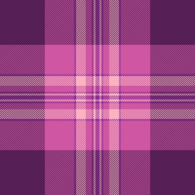 Kadın dokusu kusursuz vektör, sakin kumaş arka plan. Paketleme tartan deseni macenta ve pembe renk paletinde tekstil denetimi.