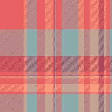 Düzenli vektör kontrolü tekstil, ana hatlı tartan desenli ekose. İspanyol dikişsiz arka plan kumaş dokusu kırmızı ve pastel renk paleti ile.