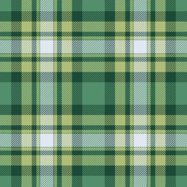 Giysi vektör dokusunu kontrol et, ketensiz tartan arka plan. Koyu renk ve kireç rengi palette lüks kumaş ekose kumaş deseni.