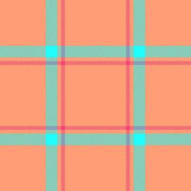 Livingroom tartan tekstil kontrolü, dokuma vektör kumaş geçmişi. Açık somon ve gök mavisi palette el yapımı dikişsiz desenli ekose desen.