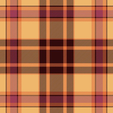 Ekspres kontrol kumaş deseni, geniş tartan doku vektörü. Turuncu ve koyu renk paleti ile donanımsız tekstil arka plan ekoseli.
