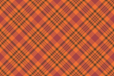 Masa örtüsü ekose arka plan vektörü, soyut, dikişsiz doku. Hediye kağıdı Turuncu ve kırmızı renk paleti ile tekstil kumaşını kontrol et.