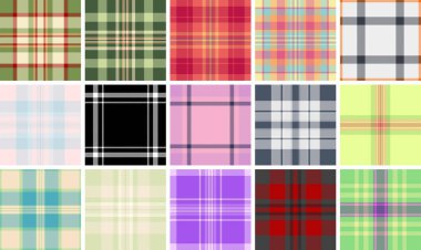 Noel damgası için süslü tartan desenli koleksiyon. Sürü ambalajlama, pazarlama ve görselleri birleştiriyor. Vektör tutarlılığı uyumu sağlar.