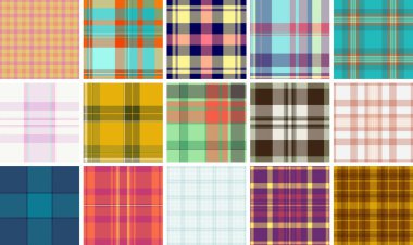 Sıradan kadın moda eserleri için ekose koleksiyonu. Kusursuz desenler bluzlar, etekler, elbiseler ve katmanlı giysiler için işe yarar..