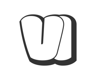 VI logosu, karikatür harfleri, graffiti stili siyah beyaz siluet şeklinde yuvarlak. V ve ben festival partisi için son moda anaokulu yazıları, baş harfler, çocuklar için funky prinky ve web. Vektör illüstrasyonu.