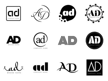 AD logo şirketi şablonu. A ve D harfi logoti. Tasarım elemanları ile farklı klasik serif harfleri ve modern kalın metin ayarla. İlk yazı tipi tipografisi. Koleksiyon trend iş kimliği.
