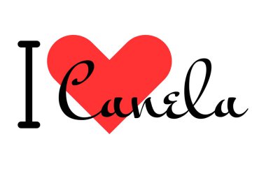 Canela 'yı seviyorum, Brezilya' yı. Kırmızı kalpli el yazısıyla yazılmış mektuplar. Vektör illüstrasyon harfleri, yazdırma tişörtü, afiş, poster, etiket veya etiket için modern tasarım.