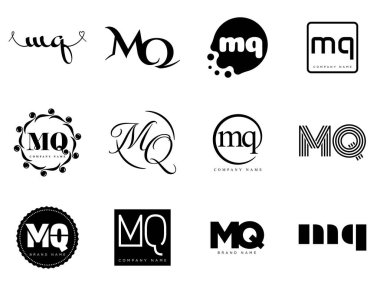 MQ logo şirketi şablonu. M ve Q logoti harfleri. Tasarım elemanları ile farklı klasik serif harfleri ve modern kalın metin ayarla. İlk yazı tipi tipografisi. Koleksiyon trend iş kimliği.