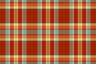 Yumuşak tekstil arka plan ekoseli, reklam kumaşı kumaş kontrolü. Kırmızı ve pastel renk paletinde etniksiz tartan vektör deseni.