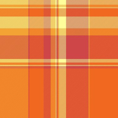 Yaratıcı kontrol dokusu pürüzsüz, ticari ekose tartan vektörü. Kanada desenli kumaş arka plan tekstili turuncu ve kırmızı renk paleti.