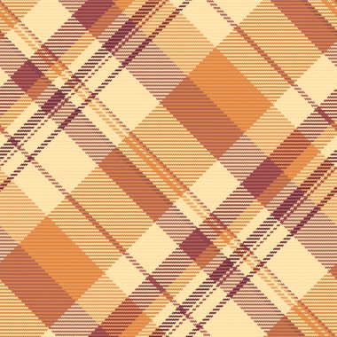 Kilt arka plan şablonu pürüzsüz, vektör dokusunu kontrol et. Turuncu ve mokasen renkli dişi kumaş ekose kumaş paleti.