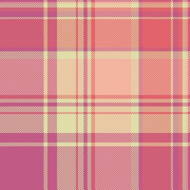 Genç vektör ekoseli, pürüzsüz, yumuşacık kumaş kumaş tartan. Pembe ve açık renk paletinde örülmüş tekstil desen denetimi.