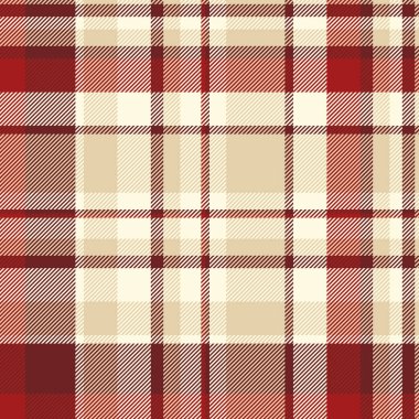 Kadınlık kusursuz vektör, avcı desenli tekstil geçmişi. Kırmızı ve açık renk paletinde kabile kumaşı ekose desenli..