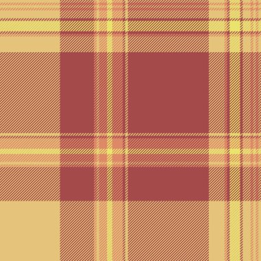 1970 'lerin kumaş kumaş ekoseli, seyrek kontrol vektör tekstili. Usa tartan arkaplan deseni kırmızı ve kehribar renk paletinde pürüzsüz.