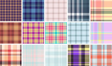 Ekose desenli set piknik battaniyeleri, çantalar ve günlük moda için tasarlandı. Vektör kalıpları berraklığı ve profesyonel kalite sonuçlarını korur.