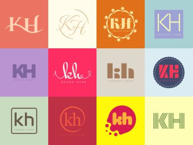 KH logo şirketi şablonu. K ve H harfleri logoti. Tasarım elemanları ile farklı klasik serif harfleri ve modern kalın metin ayarla. İlk yazı tipi tipografisi. Koleksiyon trend iş kimliği.