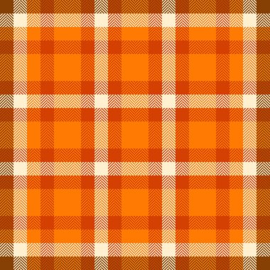 Sıcak ekose desenli. Turuncu, kahverengi ve krem rengi olan kusursuz kumaş dokusu. Geçmişi, tekstili ya da sonbahar tasarımları için harika. Samimi, çok yönlü.