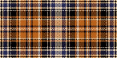 İkonik kumaş dokusunu kontrol et. İlham deseni ekose vektörü. Siyah ve turuncu renk paleti ile arka plan dikişsiz tekstil tartanı.
