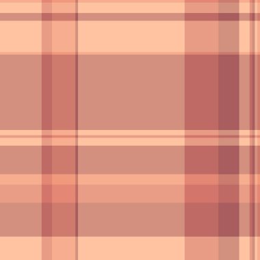 Kumaş tekstil kontrolü, flanel vektör dokusu. Kırmızı ve turuncu renk paletinde ekoseli hücre arkaplanı.