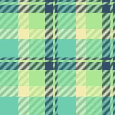 Türk ekoseli kumaşı, erkek vektör desenli tartan. Yeşil ve gök mavisi renk paletinde gençlik tekstil arkaplan deseni.