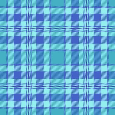 Piksel kumaş dokusu arka planı, simetri vektör ekose kontrolü. Diwali tekstil tartan deseni mavi ve gök mavisi palette.