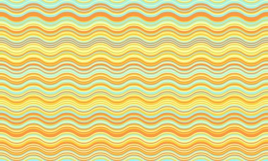 Pastel sarısı, turuncu ve deniz mavisi renkli parlak dalgalı şeritler neşeli ve yaz arkaplanı oluşturur. Web sitesi afişleri, tekstil tasarımları ya da oyuncu markalar için mükemmel.