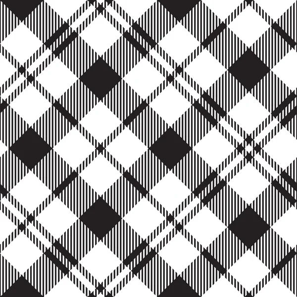 Montre noire milytaire tartan diagonale sans couture noir et blanc — Image vectorielle