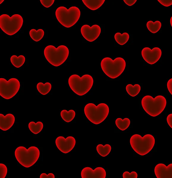 Hjärtan svart bakgrund seamless mönster — Stock vektor