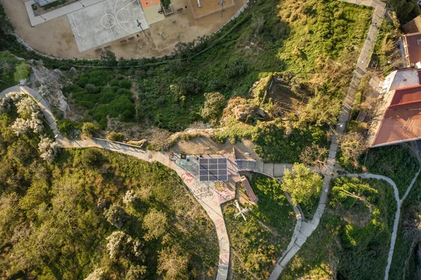 Barcelona, Spain - Feb 24, 2020: Aerial overhead drone photo of Mirador de la Rovira in morning — Stock Photo, Image