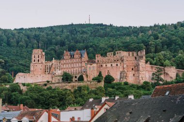 Heidelberg, Almanya - 1 Ağustos 2020: Heidelberg eski köprüden kale manzarası