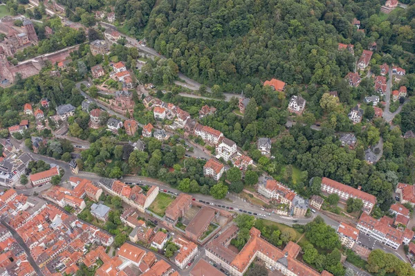 Aerial drone shot of Heidelberg old town in overcast summer — Stock Photo, Image