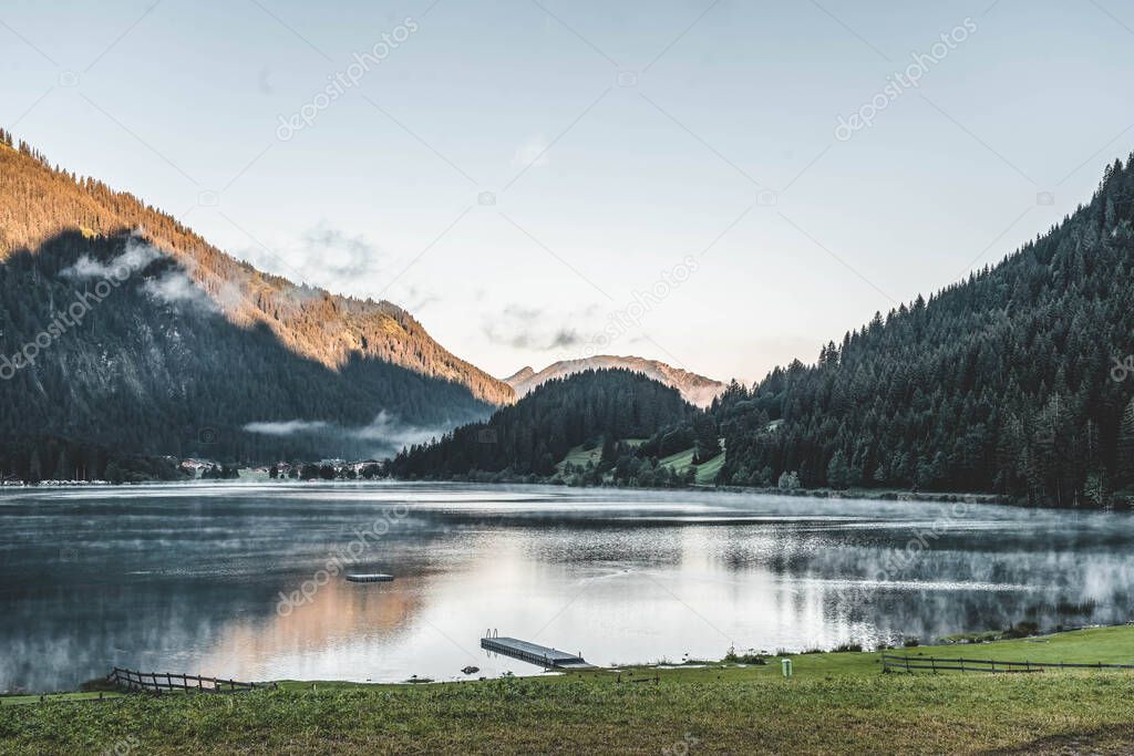 Haldensee lake in summer morning time in Austria