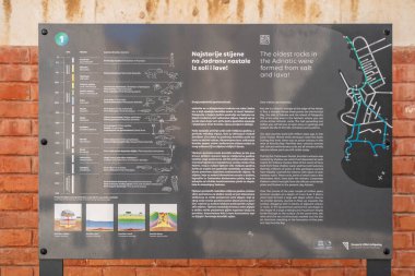 Komiza, Hırvatistan - 16 Ağustos 2020: Hırvatistan 'ın Komiza bölgesindeki coğrafya danışma kurulu