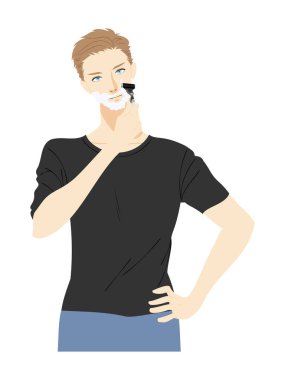 Cilt bakımı yapan genç bir adamın üst vücudu.