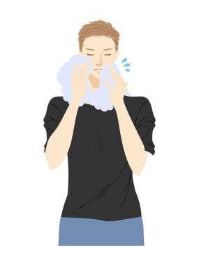 Cilt bakımı yapan genç bir adamın üst vücudu.