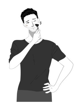 Illustration of the upper body of a young man doing skin care clipart