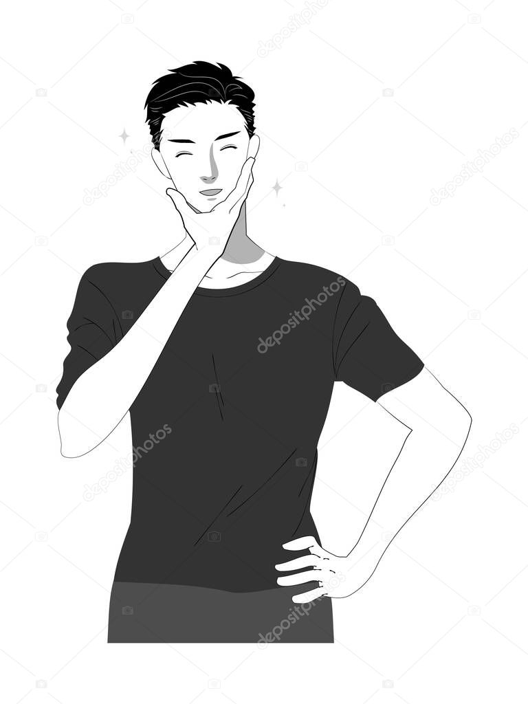 Illustration of a young man doing skin care