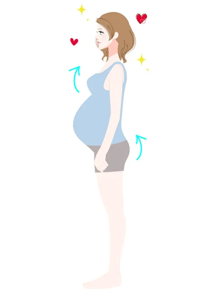 Illustration Profil Une Femme Enceinte Bonne Posture — Image vectorielle