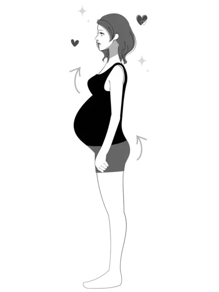Ilustración Perfil Una Mujer Embarazada Buena Postura — Vector de stock