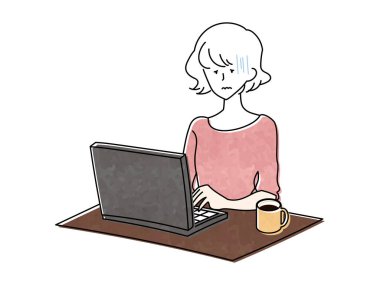 Kişisel bilgisayar kullanan bir kadın tasviri