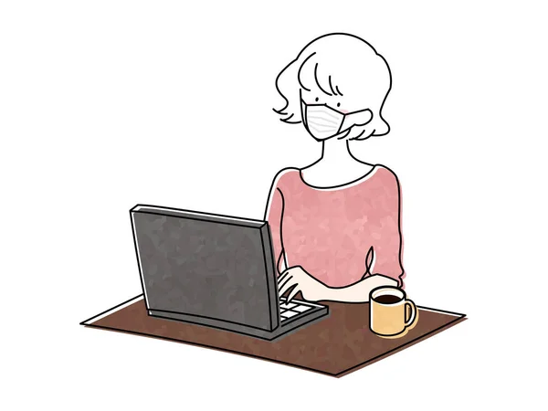 Ilustração Uma Mulher Usando Computador Pessoal —  Vetores de Stock