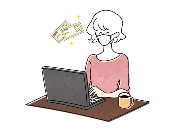 Illustration Einer Frau Mit Einem Personal Computer — Stockvektor