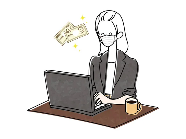 Illustration Einer Frau Mit Einem Personal Computer — Stockvektor