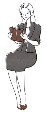 Kitap okuyan bir kadının tam vücut çizimi