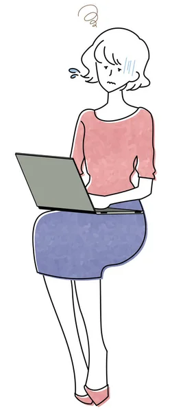 Illustratie Van Een Vrouw Die Met Een Computer Schoot Werkt — Stockvector