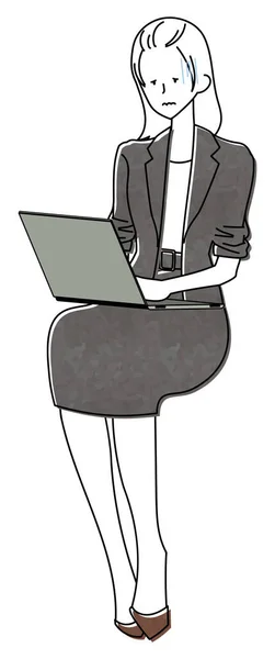 Ilustração Uma Mulher Trabalhando Com Computador Seu Colo — Vetor de Stock