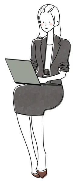 Illustration Einer Frau Die Mit Einem Computer Auf Ihrem Schoß — Stockvektor