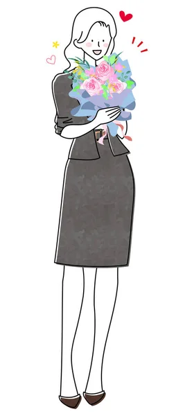 Illustration Einer Frau Mit Einem Strauß — Stockvektor