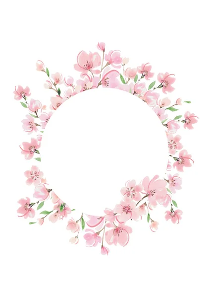 Kirsebær Blomstre Akvarel Ramme Foråret Illustration - Stock-foto